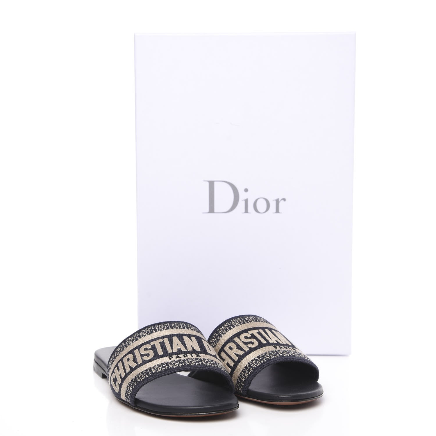 Christian Dior Canvas Embroidered Dway Mules Slide Sandals 34 Deep Blue 10 of 10