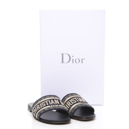 Christian Dior Canvas Embroidered Dway Mules Slide Sandals 34 Deep Blue 10 of 10