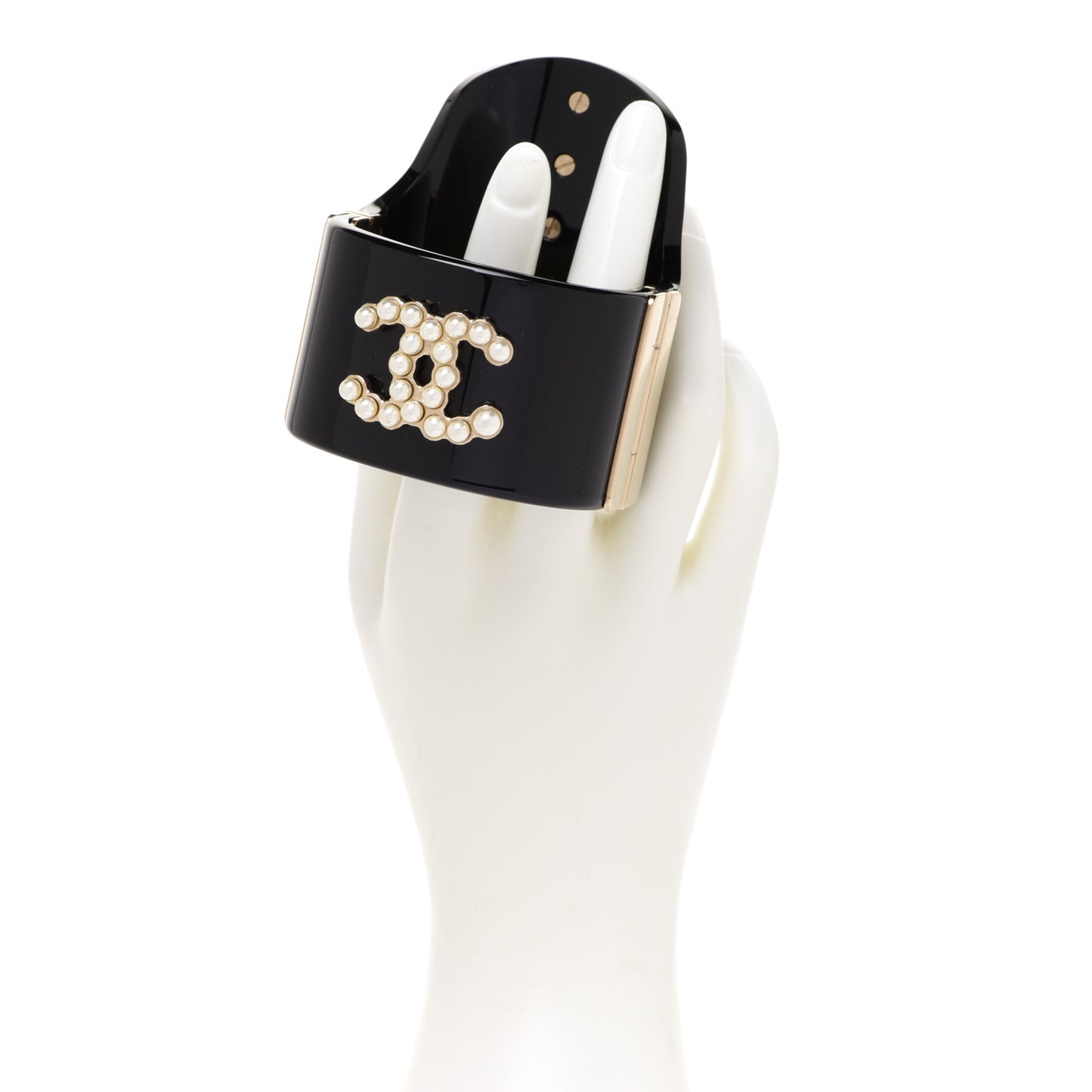 Resin Pearl CC Cuff Bracelet Black Gold