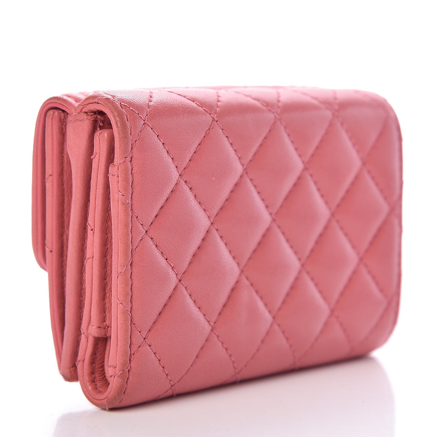 Lambskin Quilted Small Boy Flap Wallet Pink