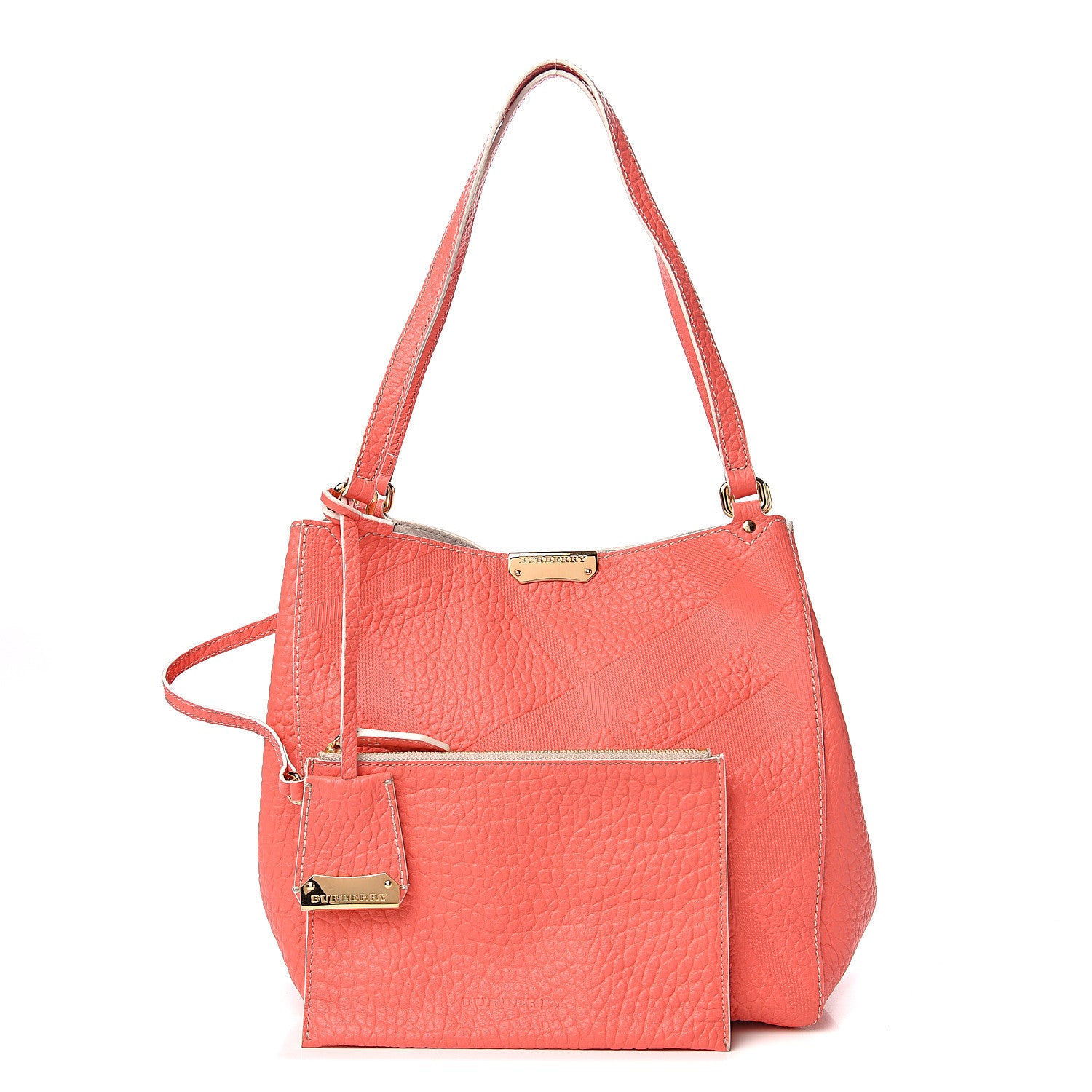 Burberry Signature Grain Calfskin Check Embossed Small Canterbury Tote Rose Pink 1 of 9