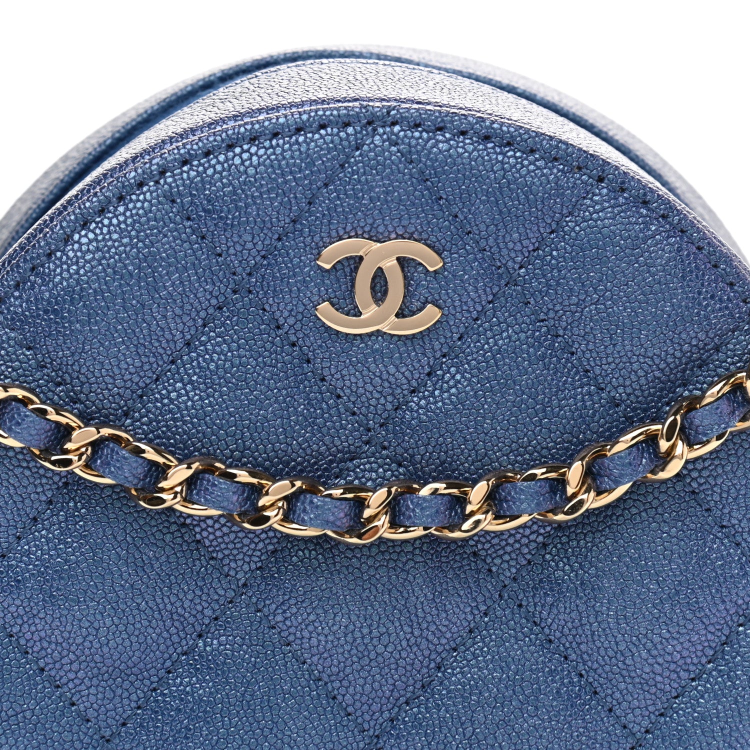 Chanel Iridescent Caviar Quilted Round Clutch With Chain Blue 8 of 11