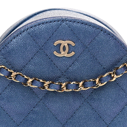 Chanel Iridescent Caviar Quilted Round Clutch With Chain Blue 8 of 11