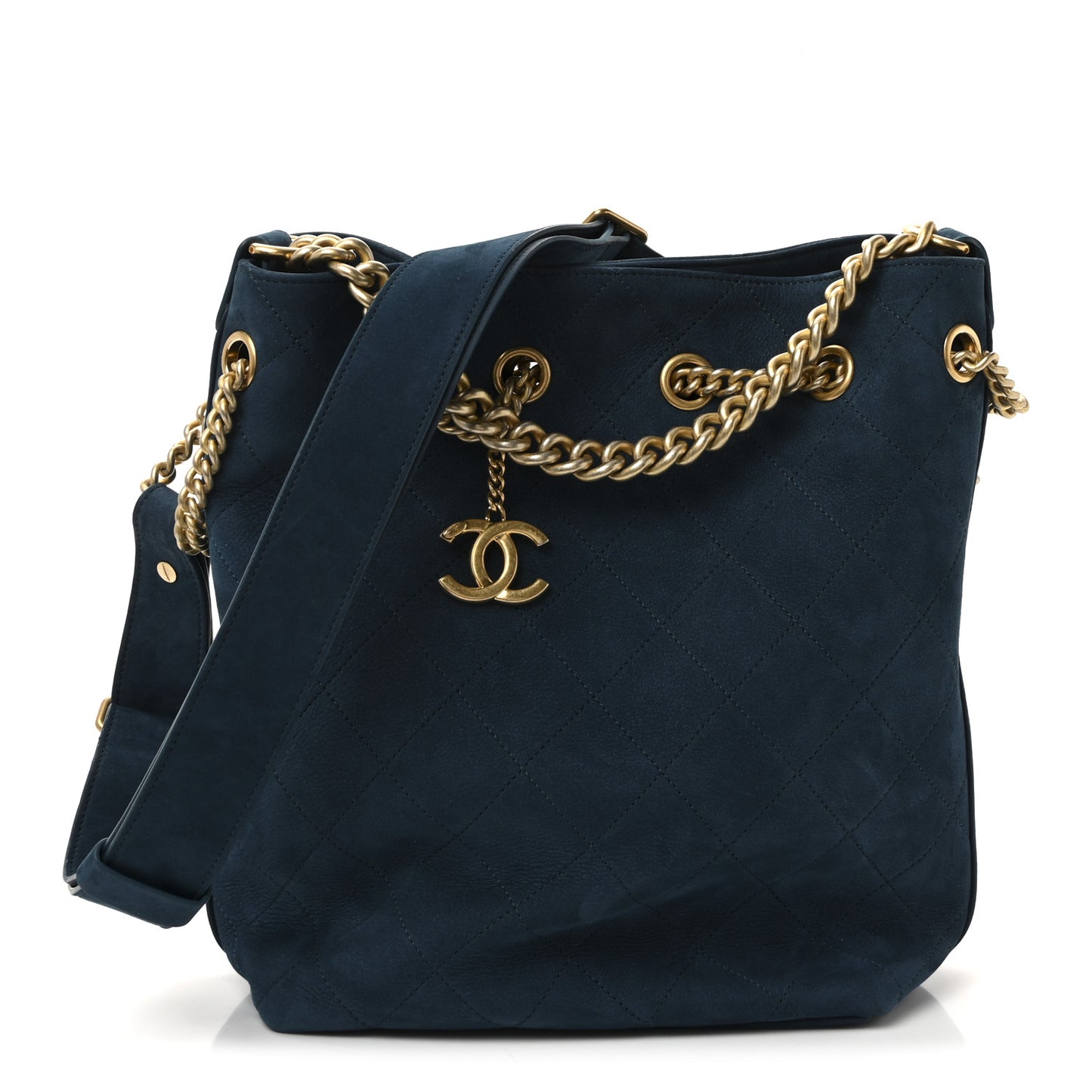 Suede Calfskin Small On My Shoulder Drawstring Bag Blue
