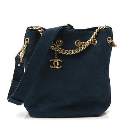 Chanel Suede Calfskin Small On My Shoulder Drawstring Bag Blue 1 of 9