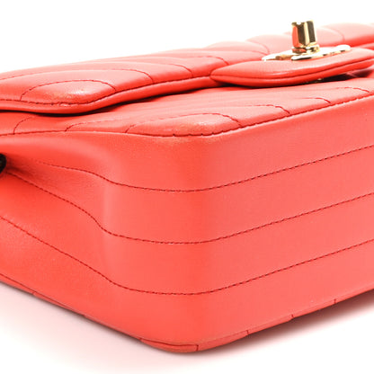 Chanel Lambskin Chevron Quilted Mini Rectangular Flap Red 9 of 13