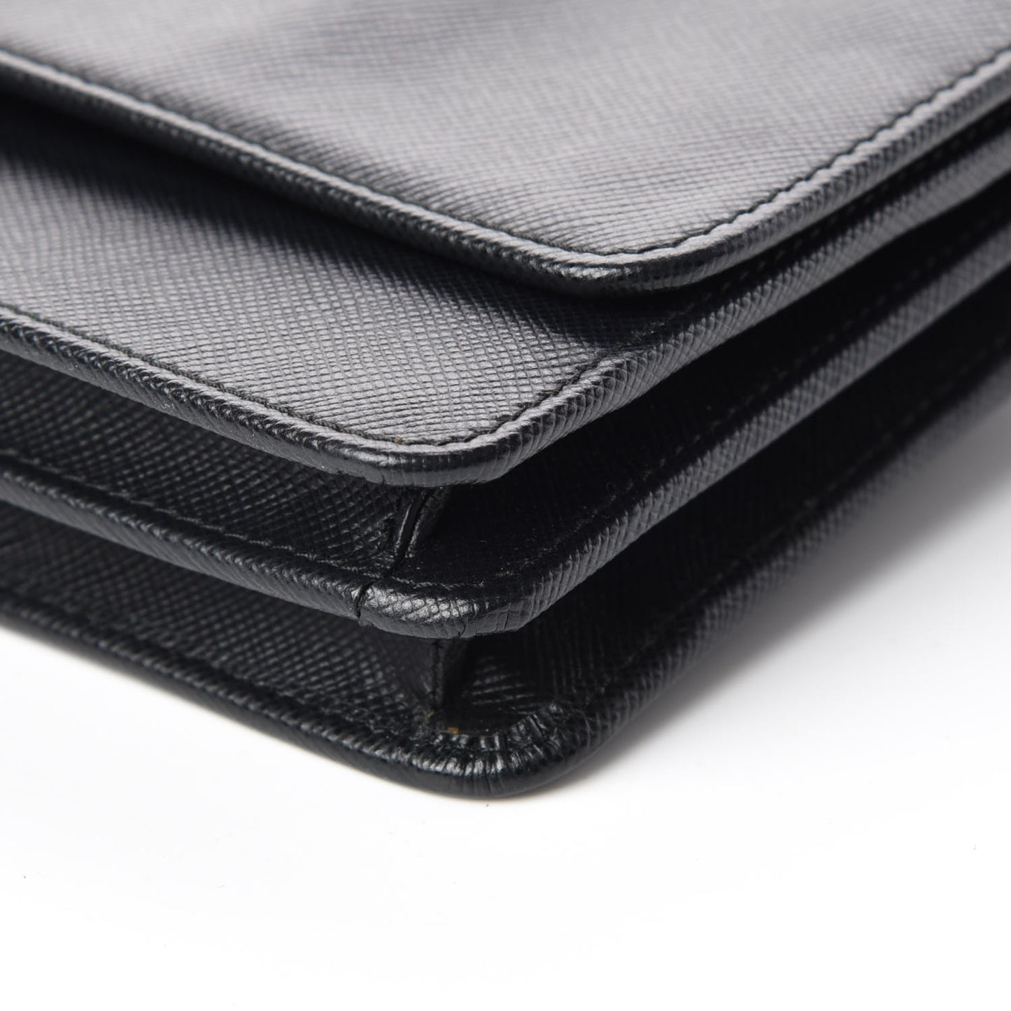 Saffiano Metal Flap Wallet With Strap Black