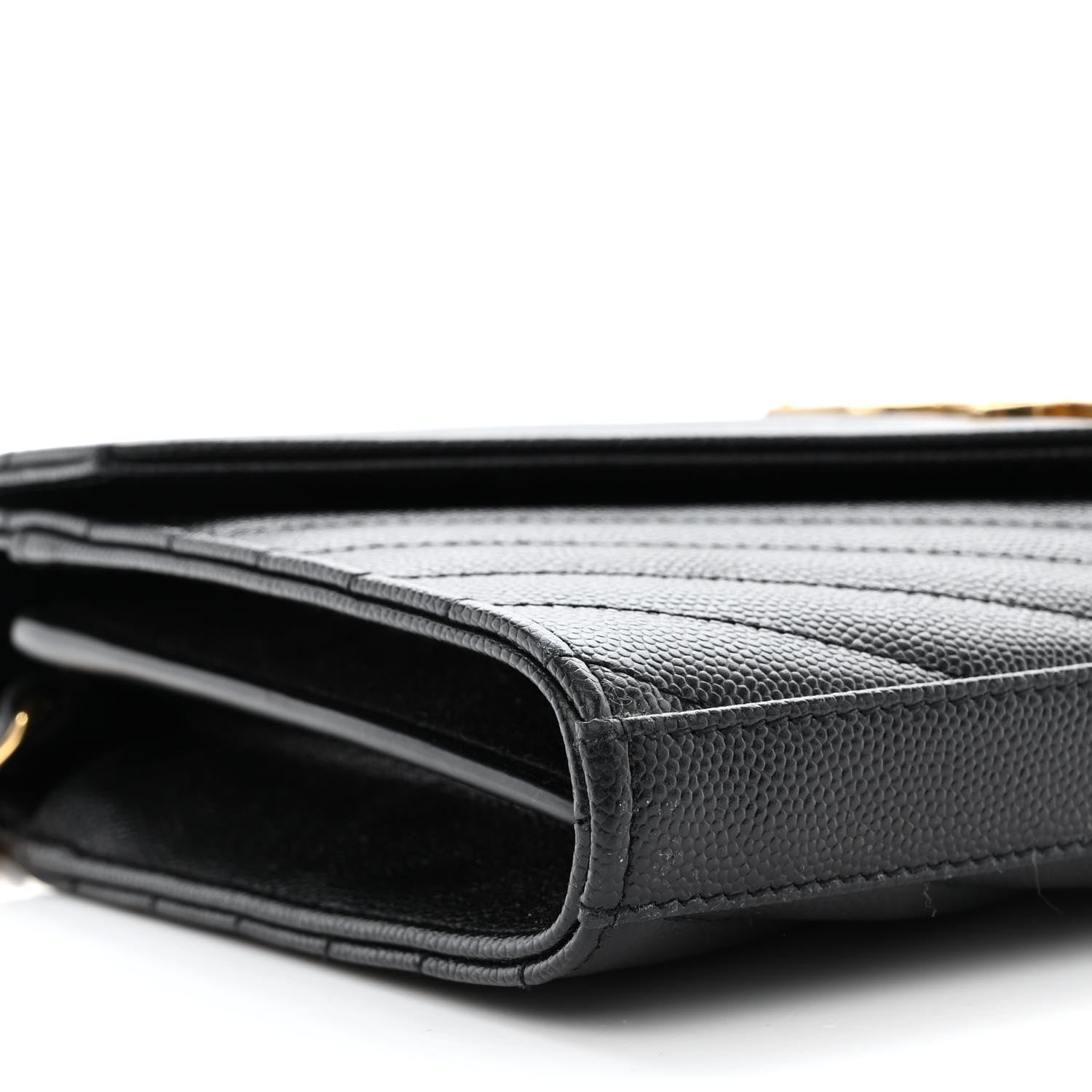 Saint Laurent Grain De Poudre Matelasse Chevron Monogram Chain Wallet Black 9 of 13
