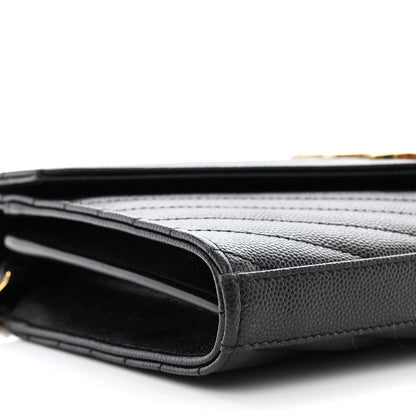 Saint Laurent Grain De Poudre Matelasse Chevron Monogram Chain Wallet Black 9 of 13