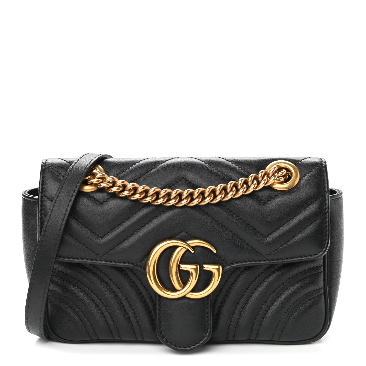 Gucci Calfskin Matelasse Mini GG Marmont Shoulder Bag Black 1 of 11