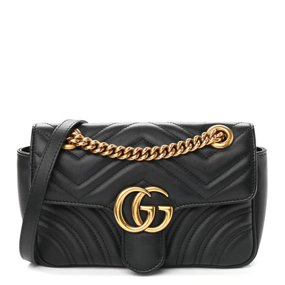 Gucci Calfskin Matelasse Mini GG Marmont Shoulder Bag Black 1 of 11