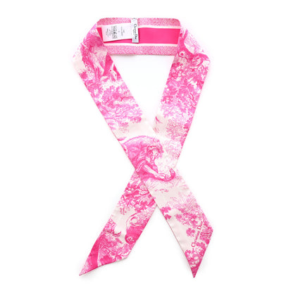 Christian Dior Silk Toile De Jouy Mitzah Scarf Ivory Fluorescent Pink 1 of 4
