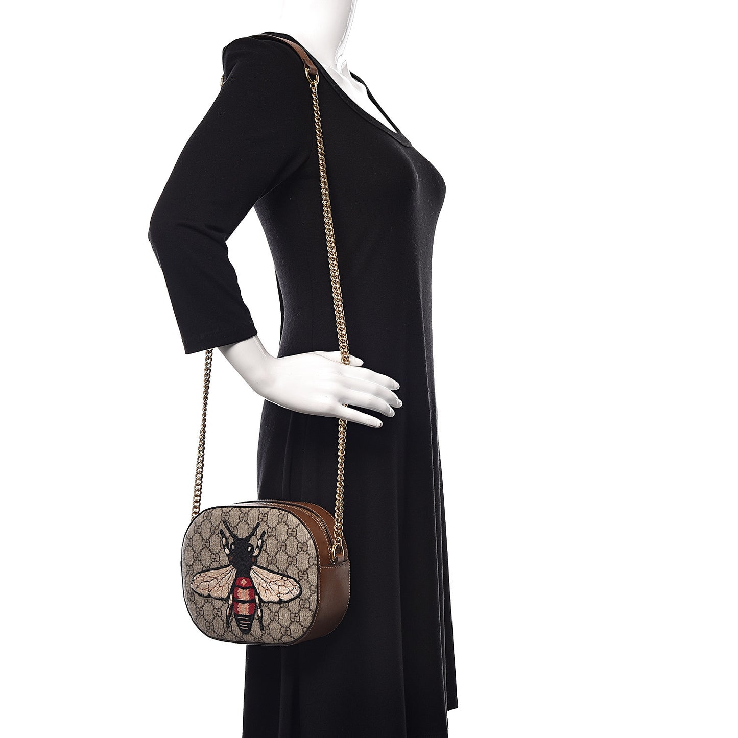 GG Supreme Monogram Bee Embroidered Mini Chain Shoulder Bag Beige Tuscany