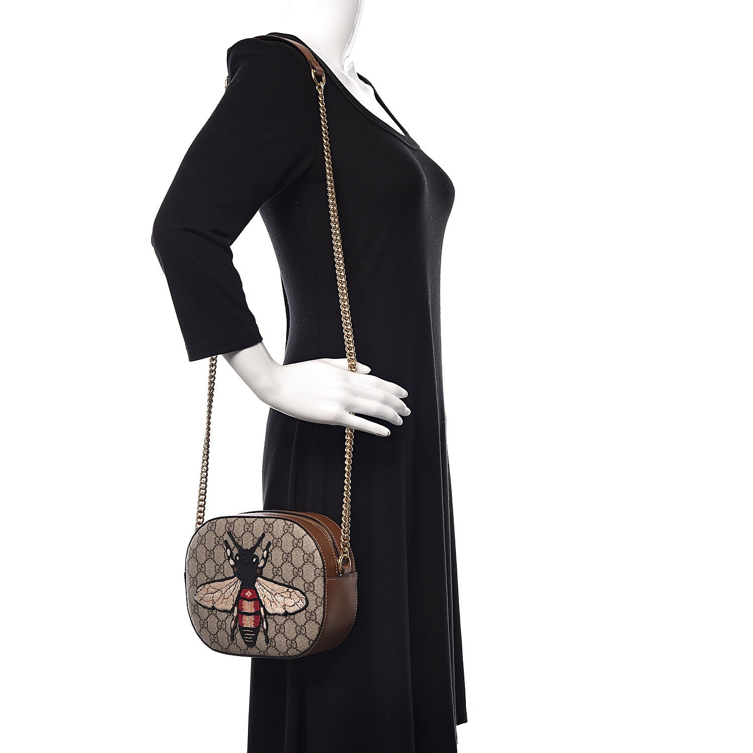 Gucci GG Supreme Monogram Bee Embroidered Mini Chain Shoulder Bag Beige Tuscany 2 of 12