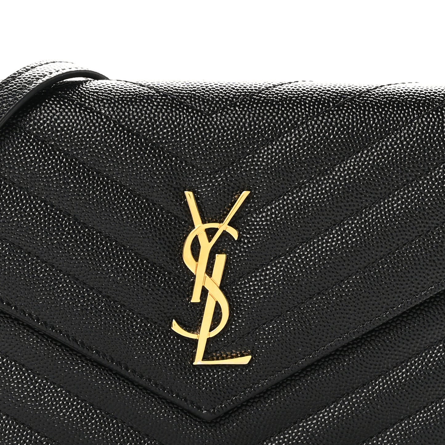 Grain De Poudre Matelasse Chevron Monogram Envelope Chain Wallet Black