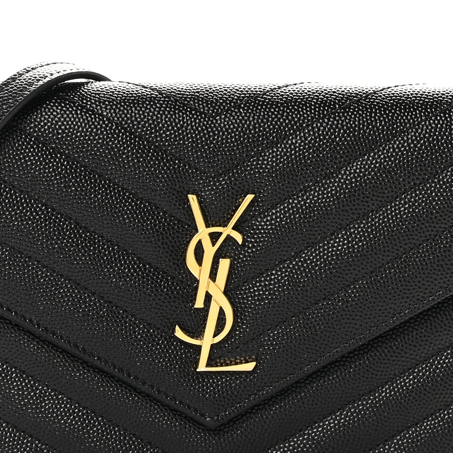 Saint Laurent Grain De Poudre Matelasse Chevron Monogram Envelope Chain Wallet Black 7 of 9