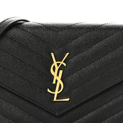 Saint Laurent Grain De Poudre Matelasse Chevron Monogram Envelope Chain Wallet Black 7 of 9
