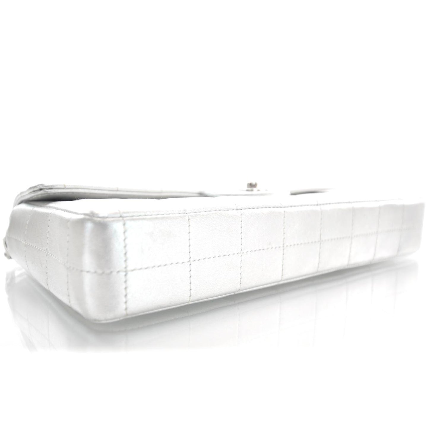 Lambskin East West Chocolate Bar Flap Silver