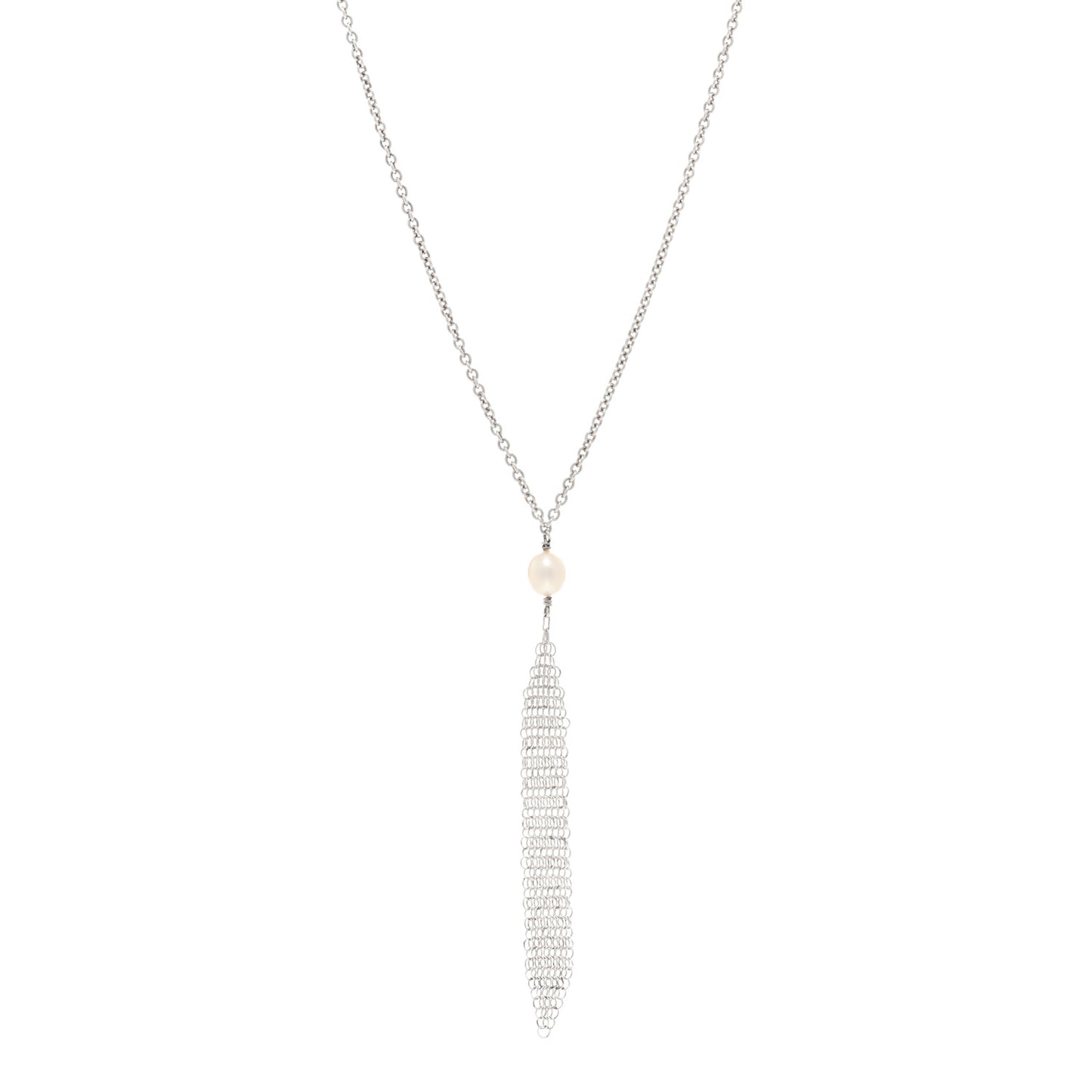 Sterling Silver Pearl Elsa Peretti Mesh Pendant Necklace