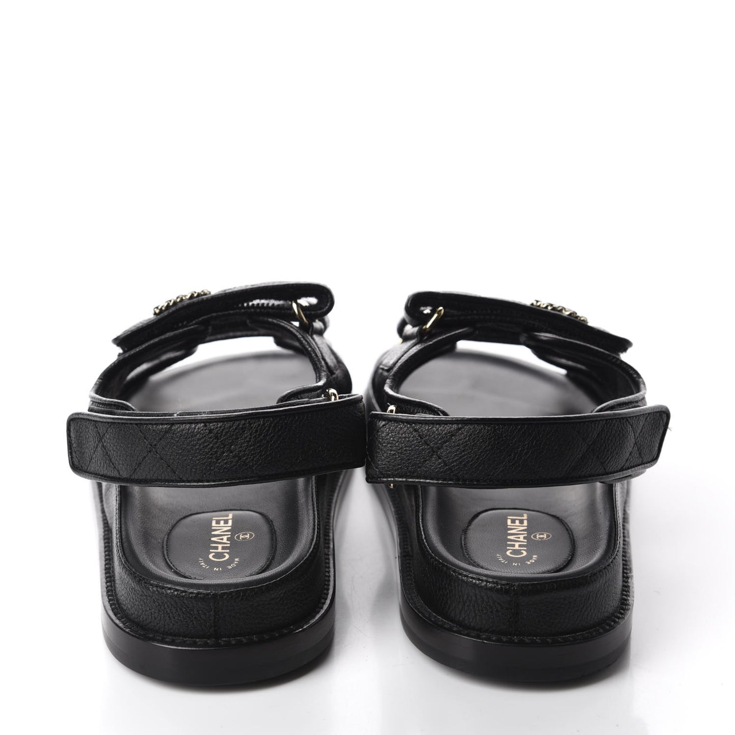 Grained Calfskin Velcro Dad Sandals 38 Black