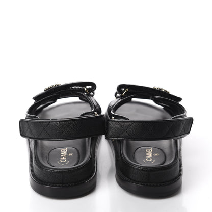 Chanel Grained Calfskin Velcro Dad Sandals 38 Black 5 of 10