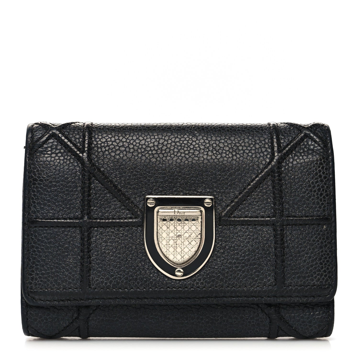Christian Dior Grained Calfskin Cannage Diorama Elancee Wallet Black 1 of 10