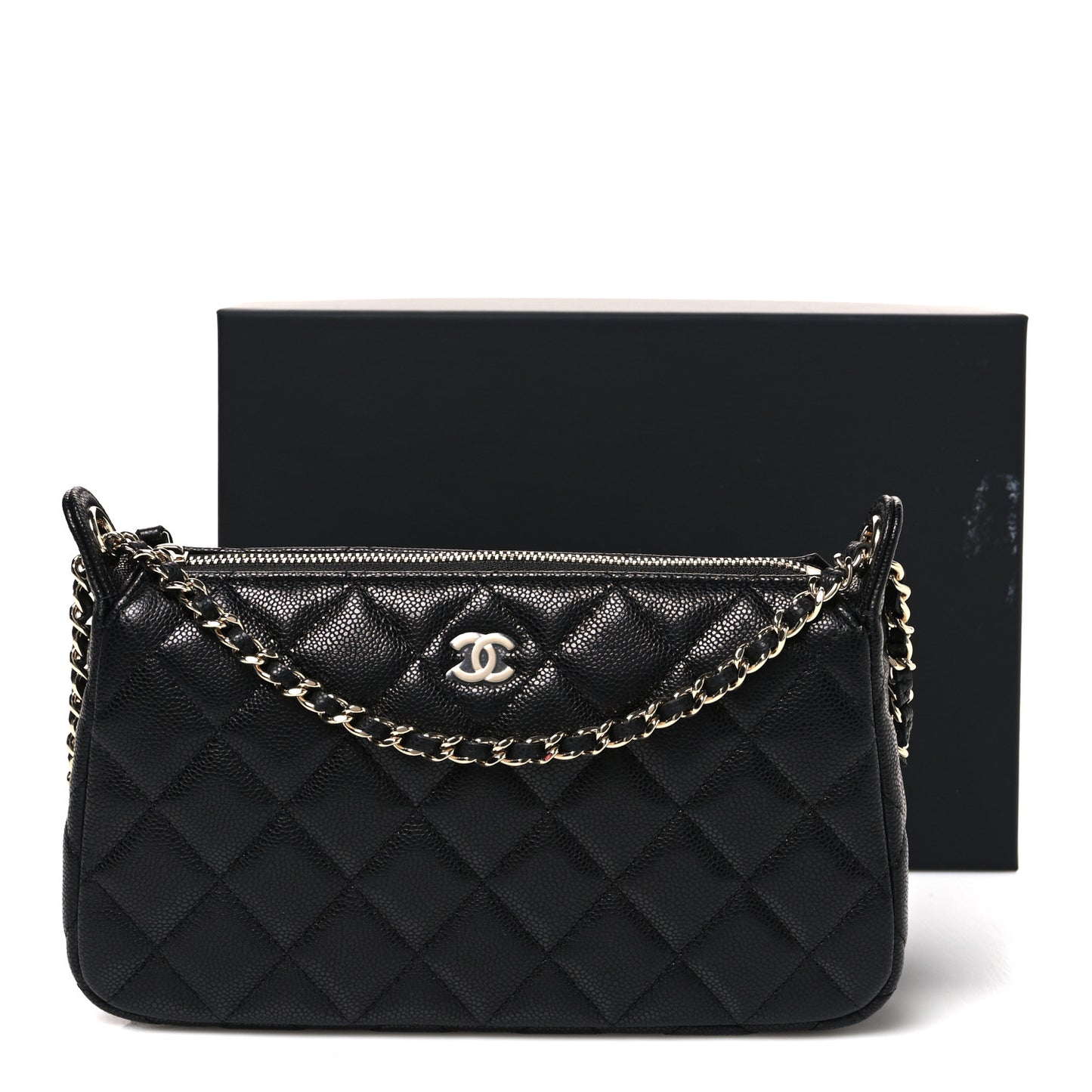 Caviar Quilted Purse With Chain Black