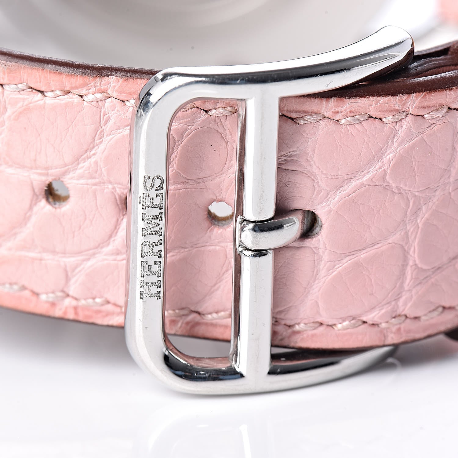 Hermes Stainless Steel Alligator Diamond Bezel Pink Mother of Pearl 38mm Arceau Quartz Watch 6 of 16