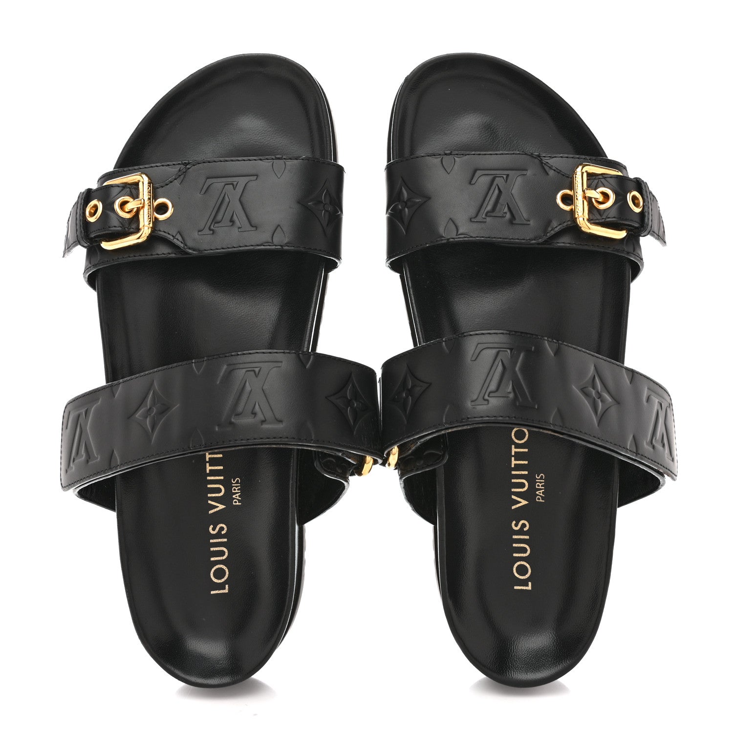 Louis Vuitton Lambskin Embossed Monogram Bom Dia Flat Mule Sandals 38 Black 2 of 11