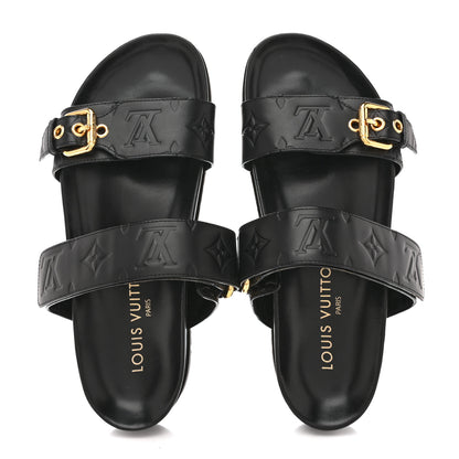 Louis Vuitton Lambskin Embossed Monogram Bom Dia Flat Mule Sandals 38 Black 2 of 11
