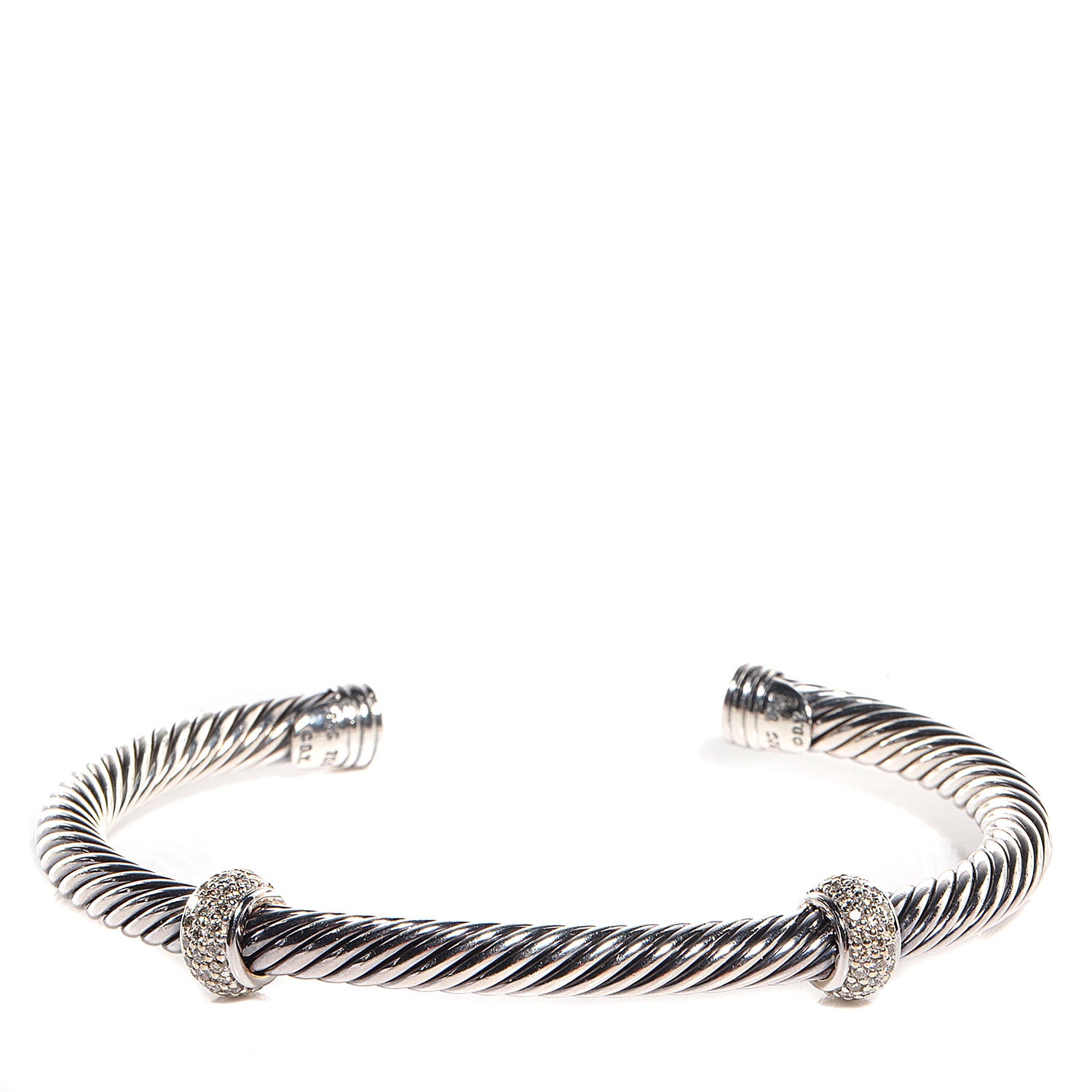 David Yurman Sterling Silver Double Diamond 5mm Cable Classics Cuff 1 of 5