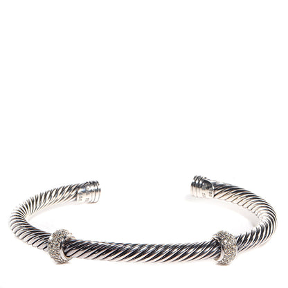 David Yurman Sterling Silver Double Diamond 5mm Cable Classics Cuff 1 of 5