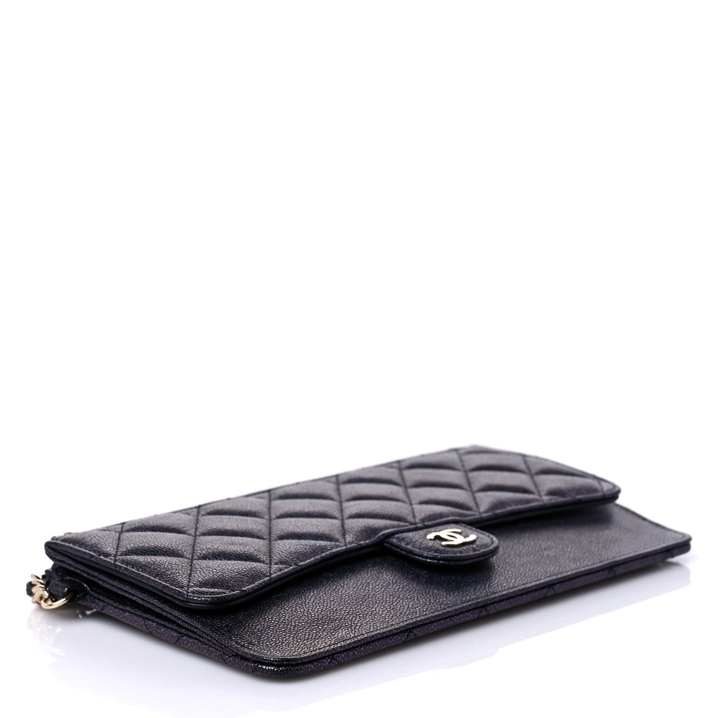 Iridescent Caviar Quilted Classic Pouch With Handle Black