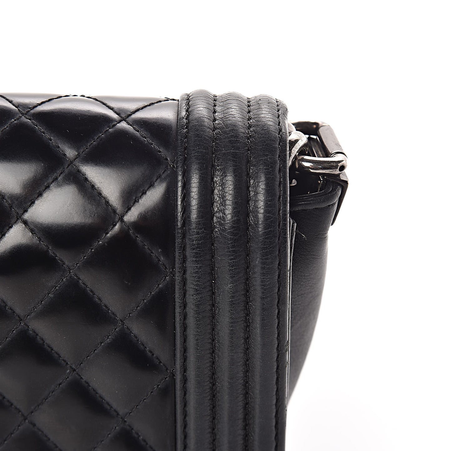 Glazed Calfskin Quilted Medium Boy Flap Black