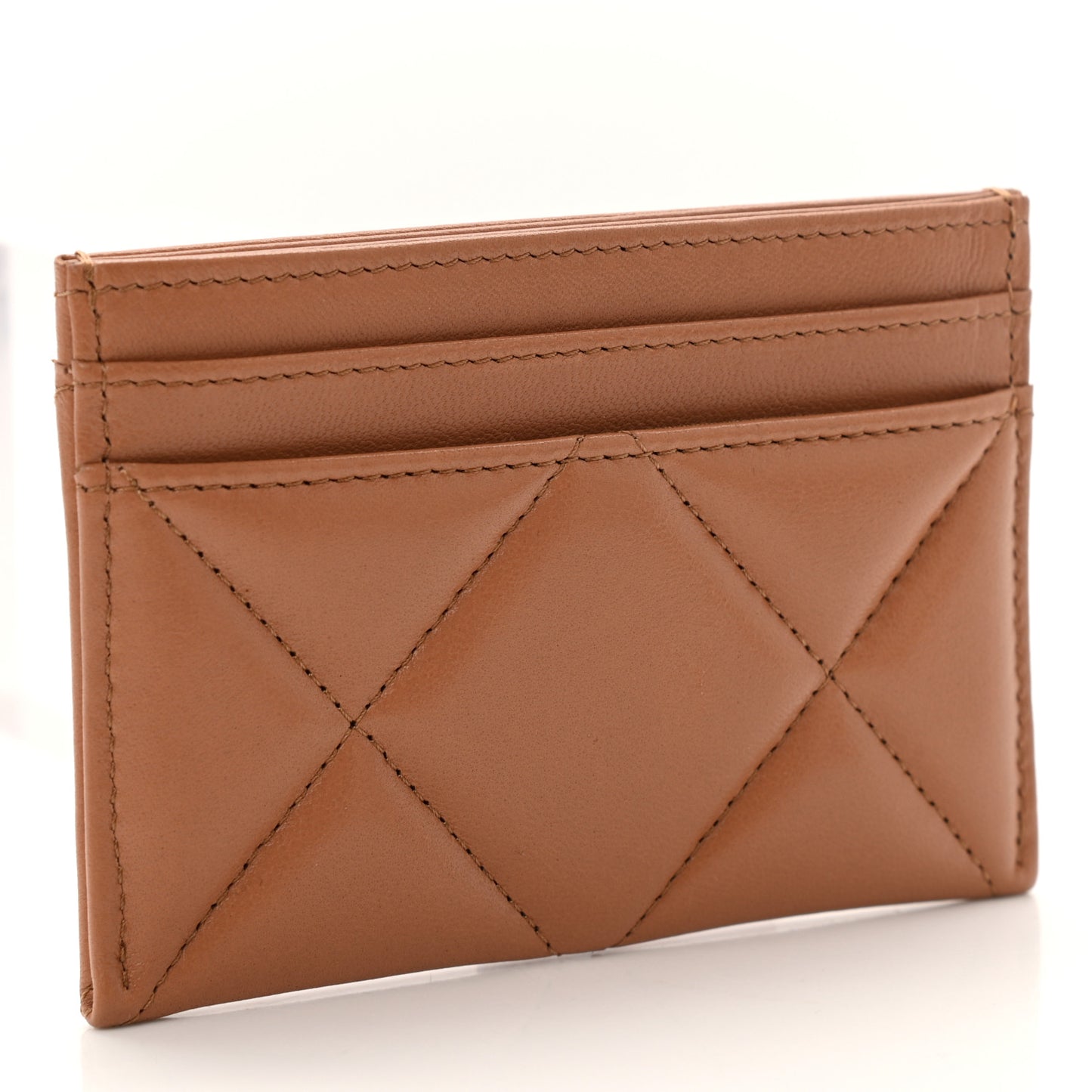Lambskin Quilted Chanel 19 Card Holder Brown