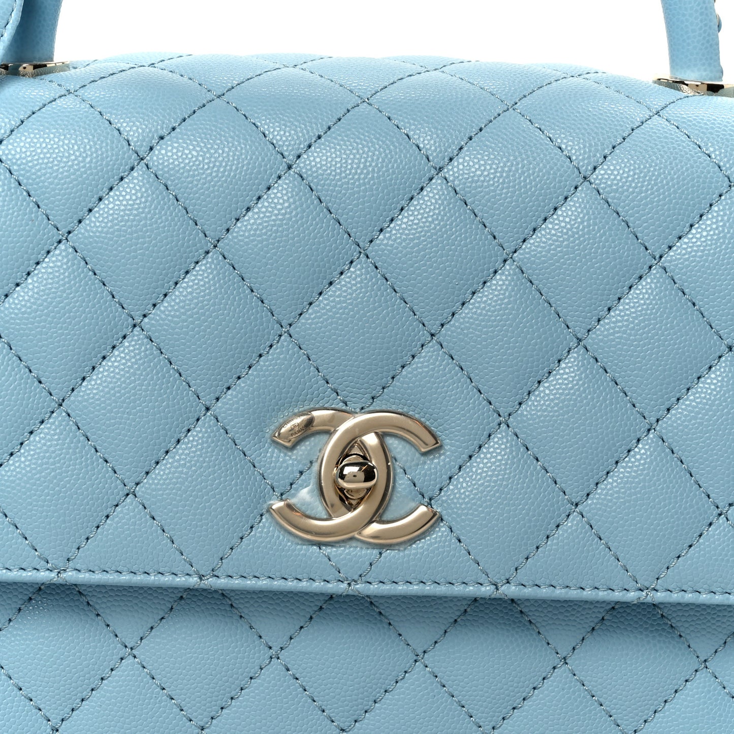 Caviar Quilted Small Coco Chain Handle Flap Light Blue