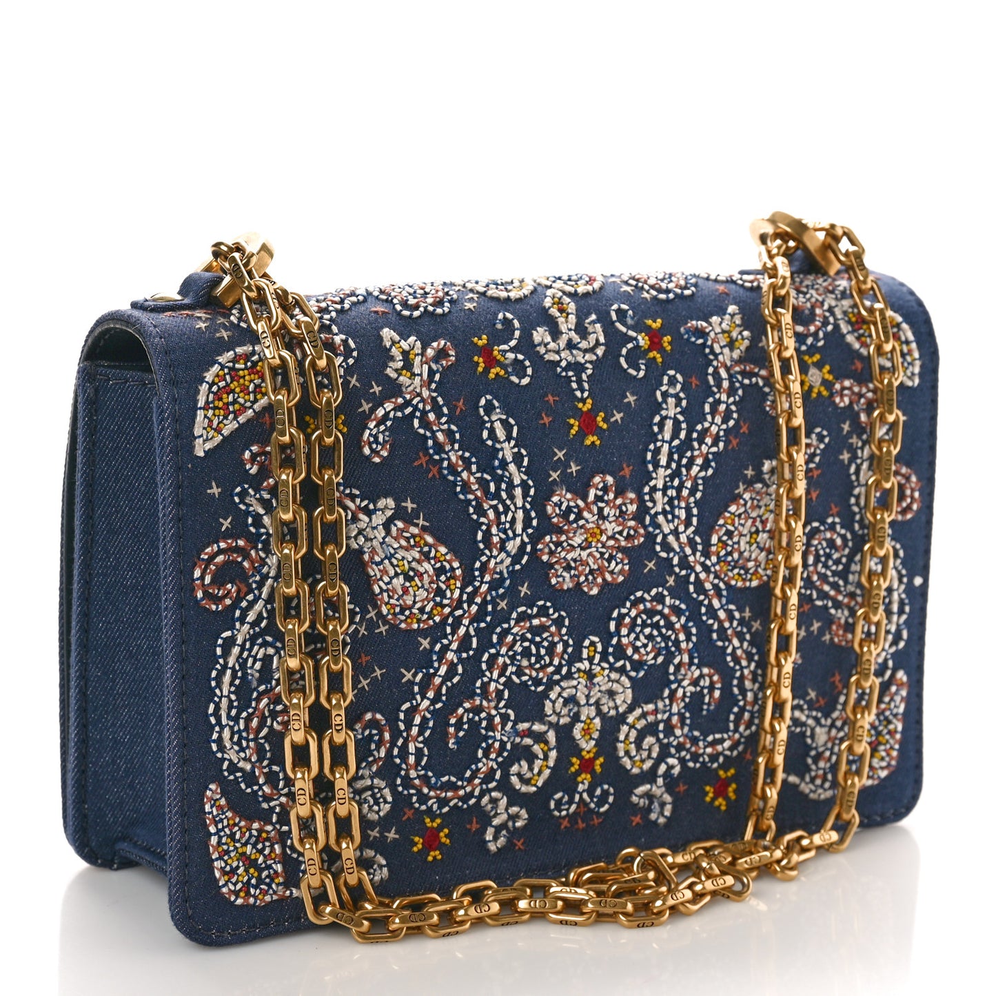 CHRISTIAN DIOR Denim Bead Embroidered J'Adior Chain Flap Bag Blue Multicolor