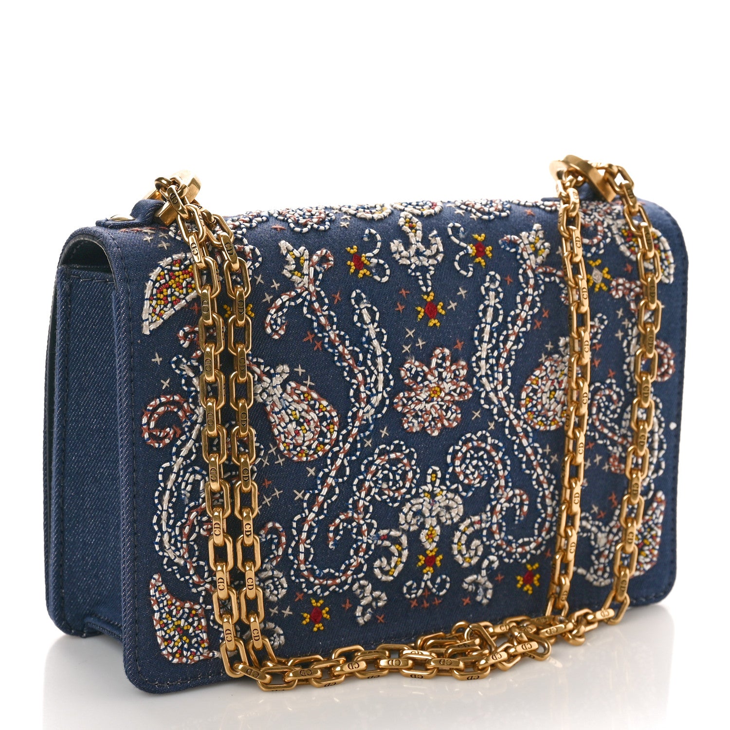 Christian Dior CHRISTIAN DIOR Denim Bead Embroidered J'Adior Chain Flap Bag Blue Multicolor 3 of 8