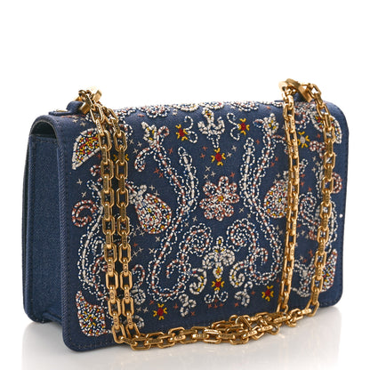 Christian Dior CHRISTIAN DIOR Denim Bead Embroidered J'Adior Chain Flap Bag Blue Multicolor 3 of 8