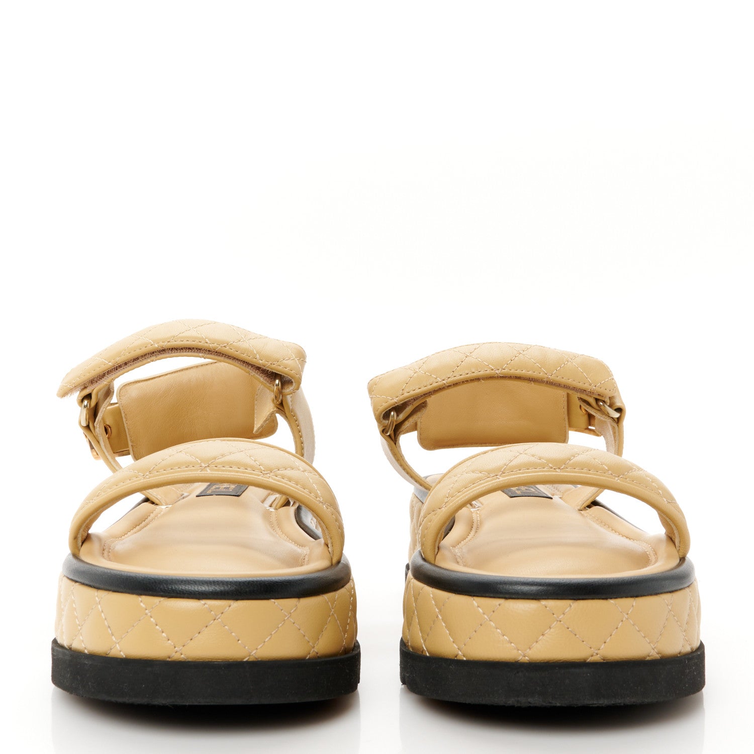 Chanel Lambskin Quilted Platform Sandals 38 Beige Black 2 of 9