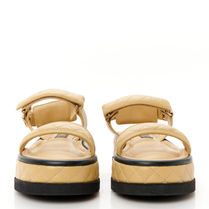 Chanel Lambskin Quilted Platform Sandals 38 Beige Black 2 of 9