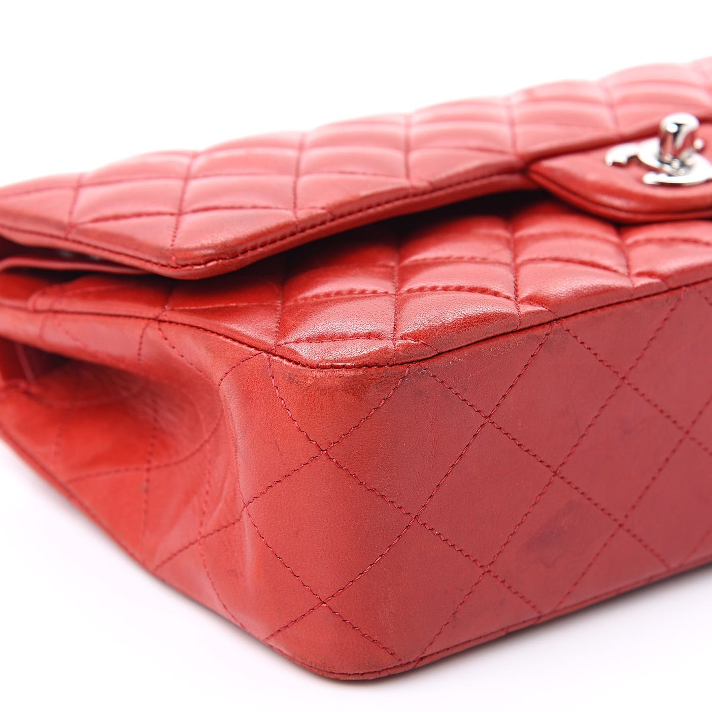 Lambskin Quilted Medium Double Flap Red