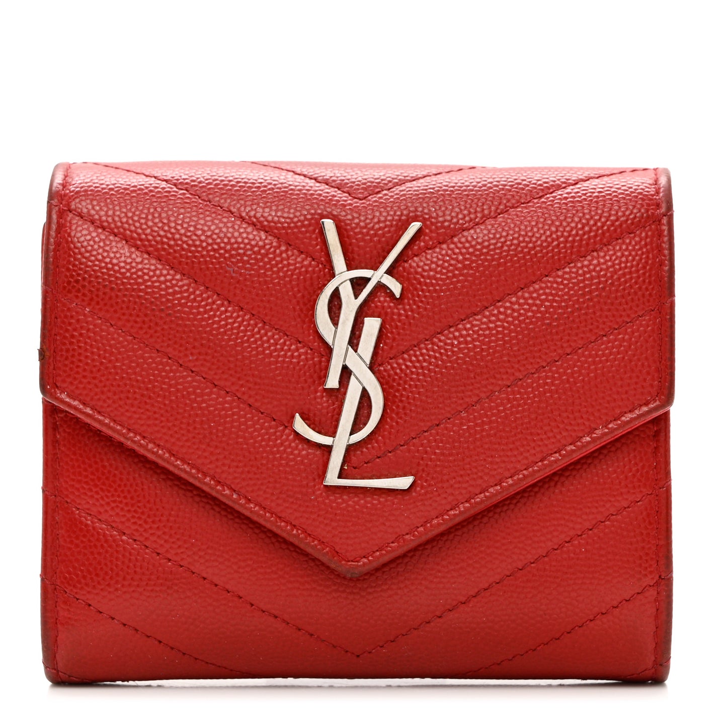 Grain De Poudre Matelasse Chevron Monogram Compact Tri Fold Wallet Red
