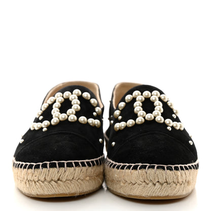 Chanel Suede Pearl CC Espadrilles 38 Black 2 of 9
