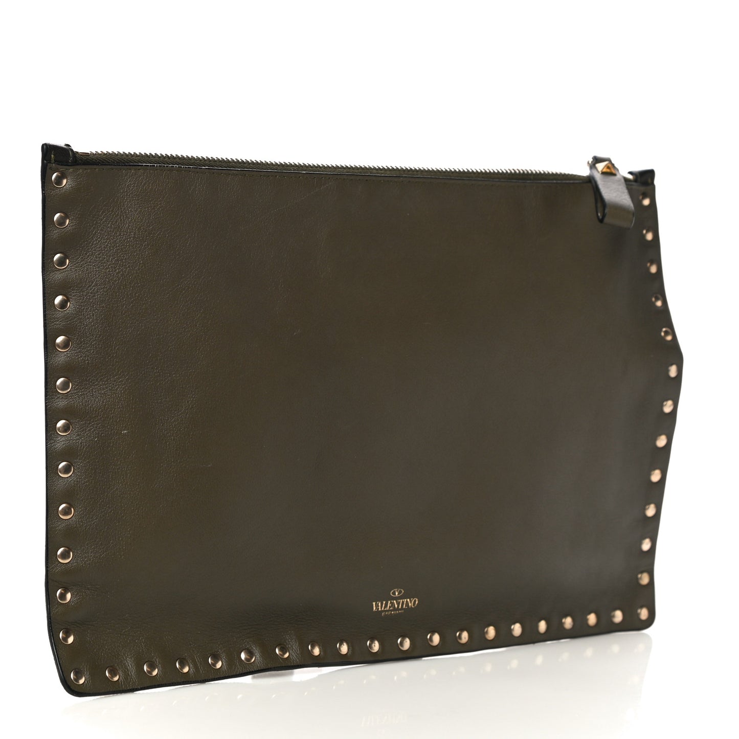 Nappa Canvas Camouflage Large Rockstud Zip Pouch Green