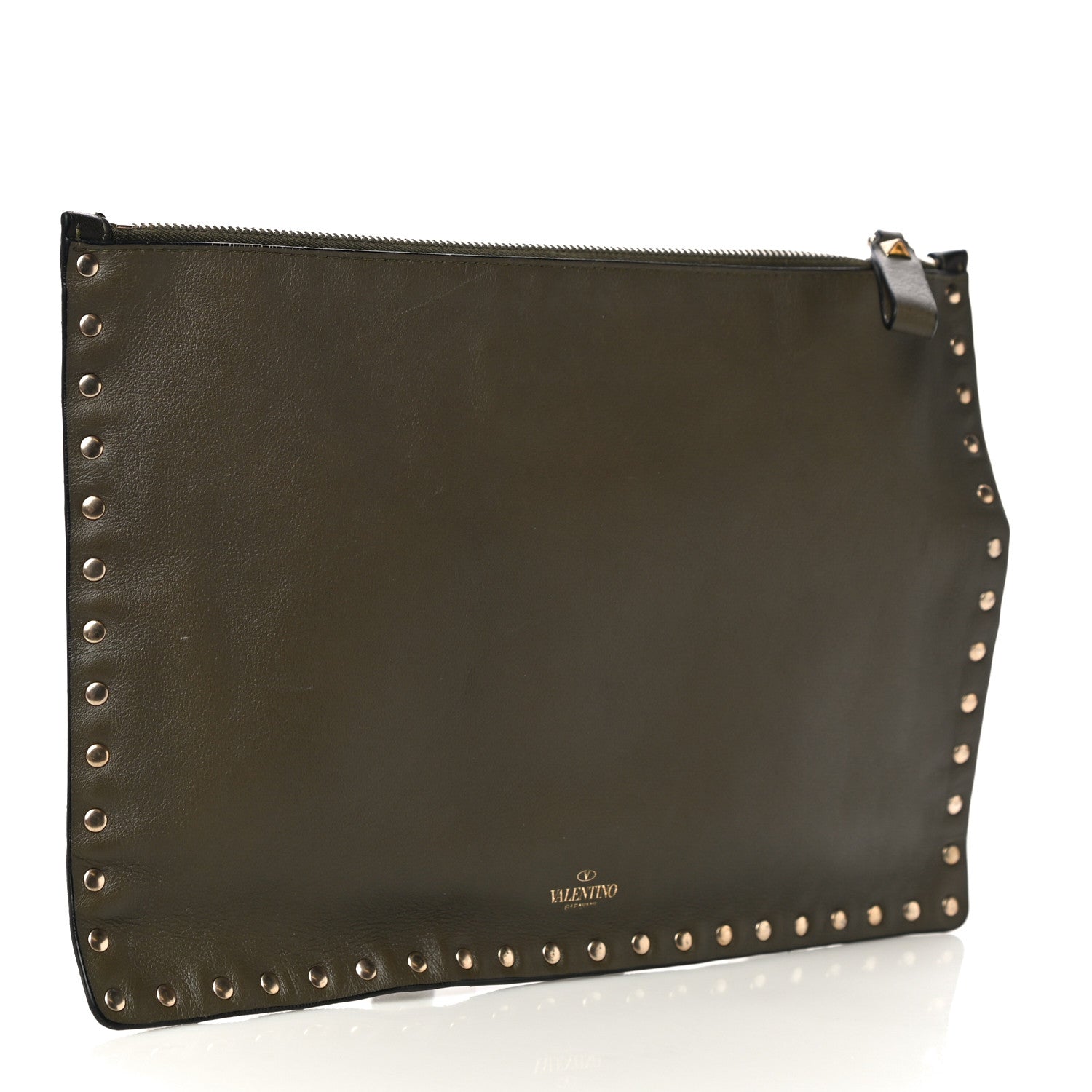 Valentino Garavani Nappa Canvas Camouflage Large Rockstud Zip Pouch Green 3 of 9