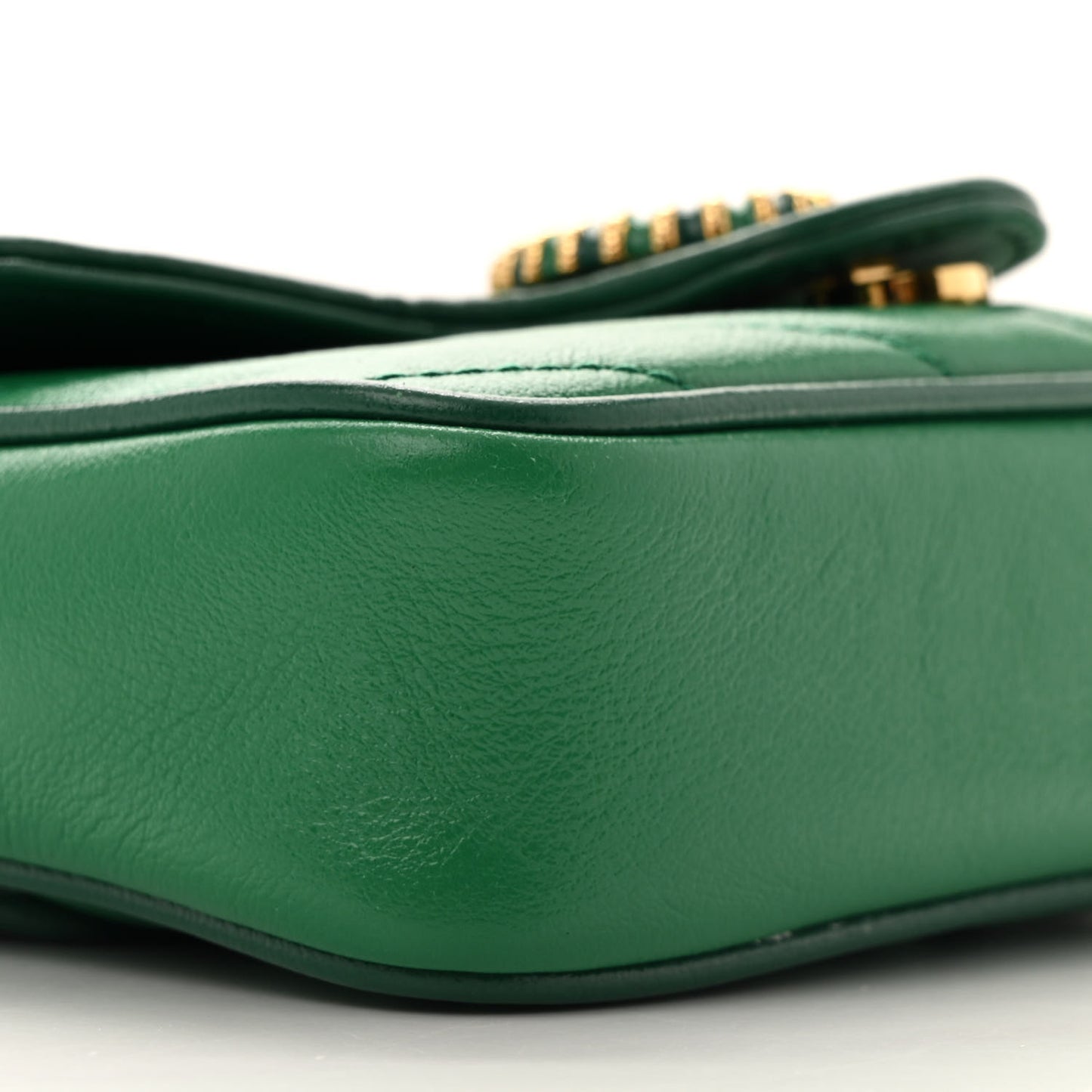 Azalea Calfskin Enamel Matelasse Diagonal Super Mini Torchon GG Marmont Shoulder Bag New Shamarock Emerald