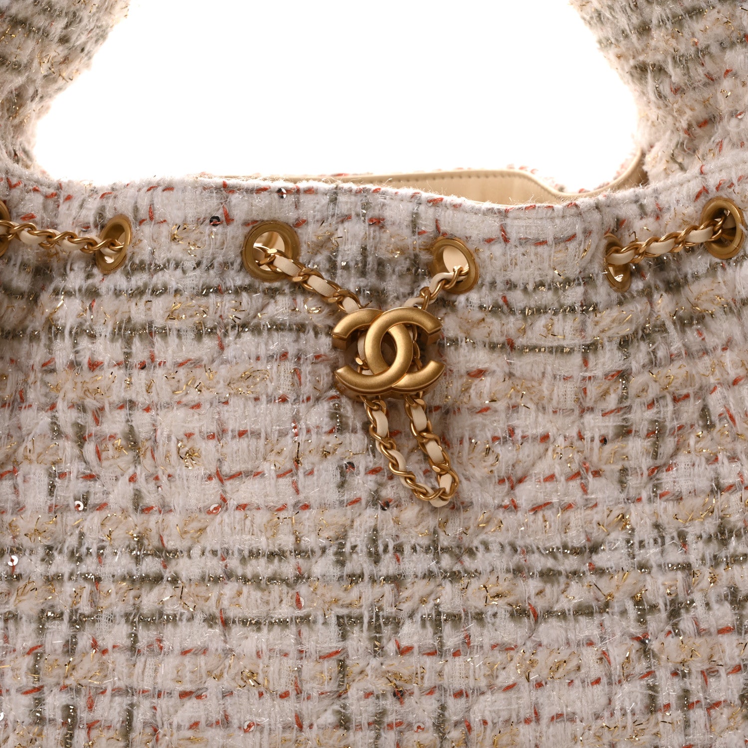 Chanel Tweed Quilted Small Chanel 25 Handbag Ecru Khaki Gold Red