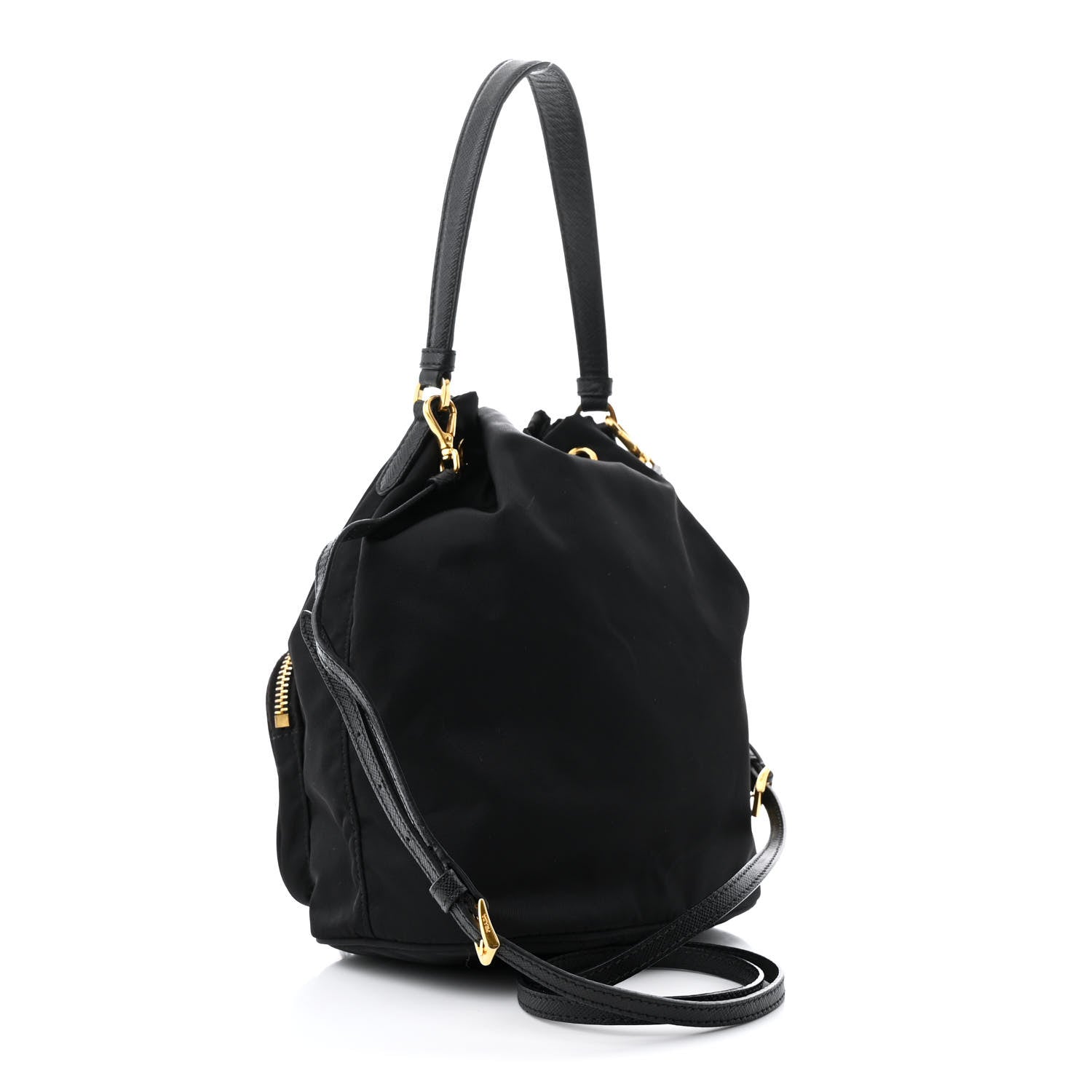 Prada Saffiano Tessuto Nylon Mini Bucket Crossbody Bag Black 3 of 9