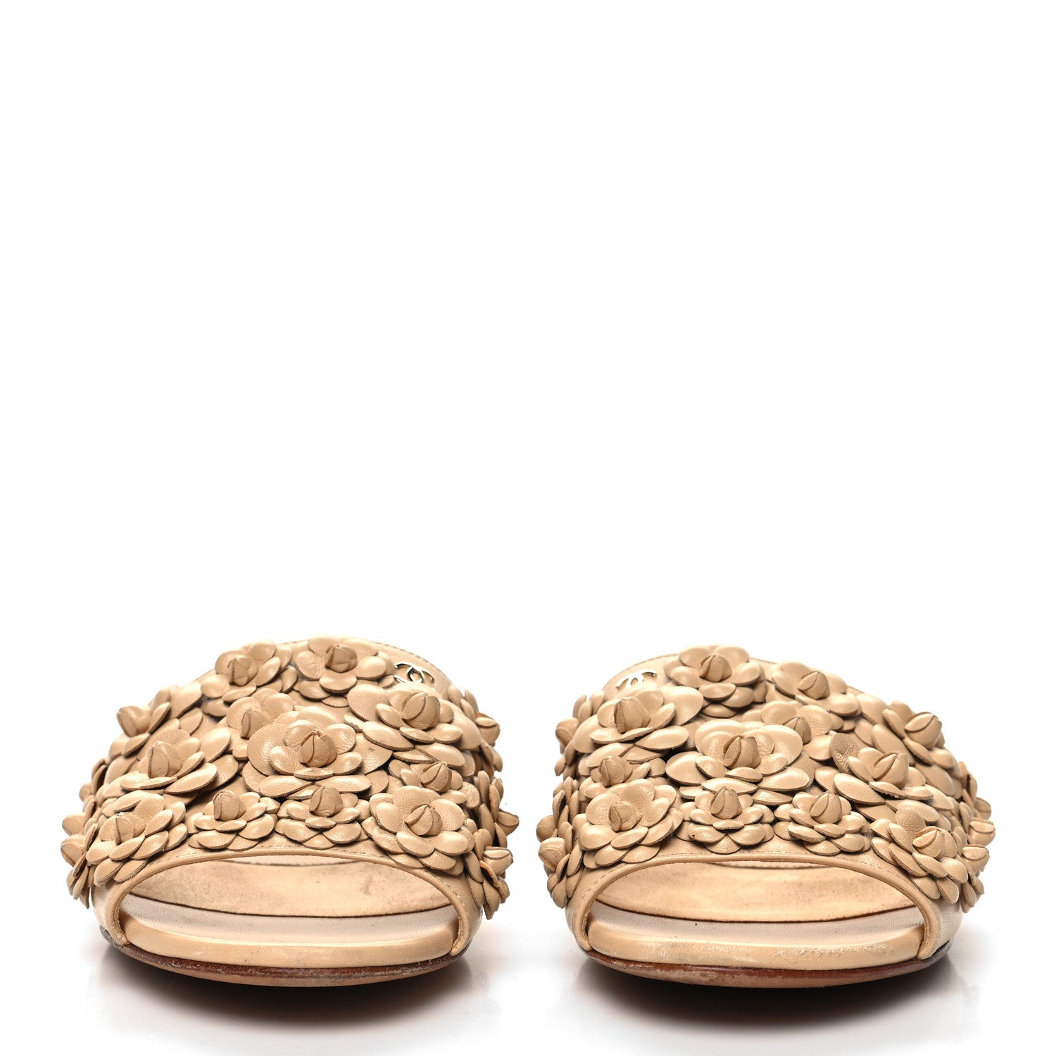 Chanel Lambskin Camellia Slide Sandals 36 Beige 2 of 9